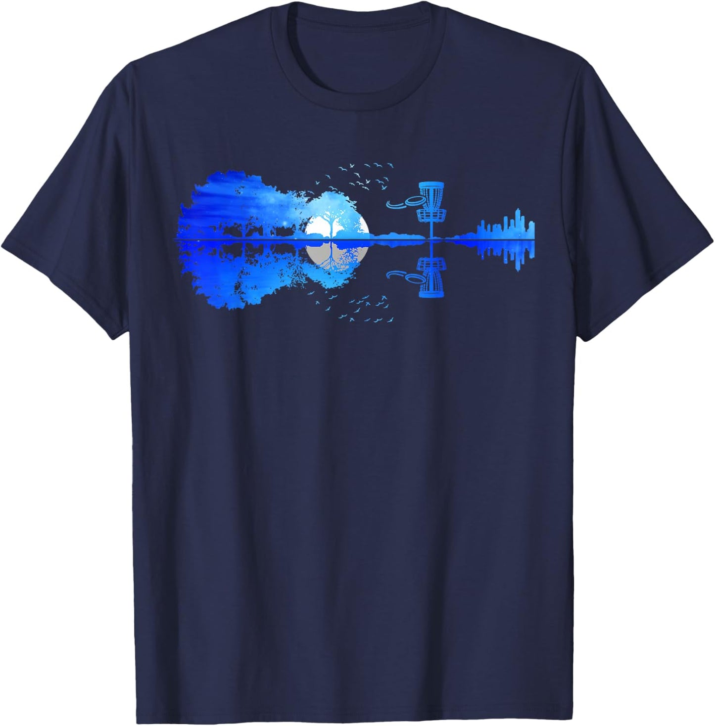 Men Disc Golf Frisbee Golfer Sunset Guitar Guitarist Golfing T-Shirt - T-Shirt | Navy