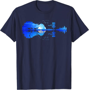 Men Disc Golf Frisbee Golfer Sunset Guitar Guitarist Golfing T-Shirt - T-Shirt | Navy