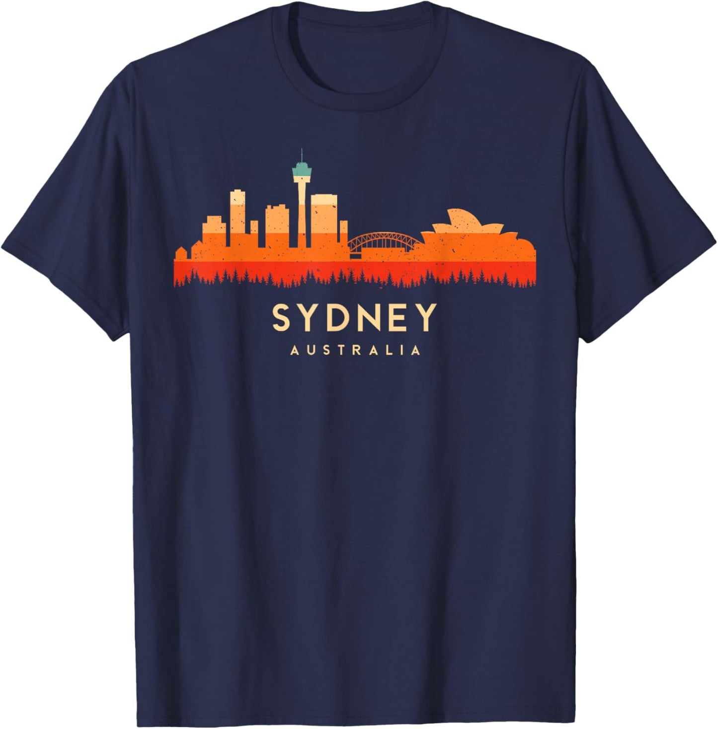 Vintage Retro Style Landscape Sun Skyline Sydney Australia T-Shirt - T-Shirt | Navy