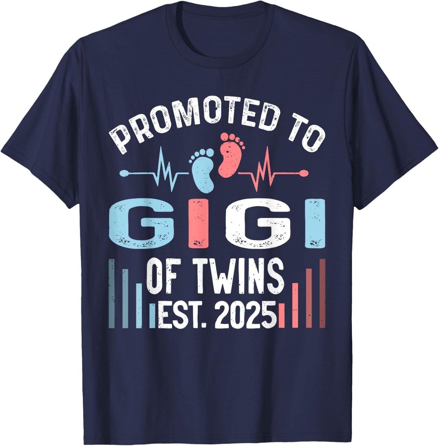 Promoted To Gigi Of Twins Est 2025 Twin Baby Shower T-Shirt - T-Shirt | Navy