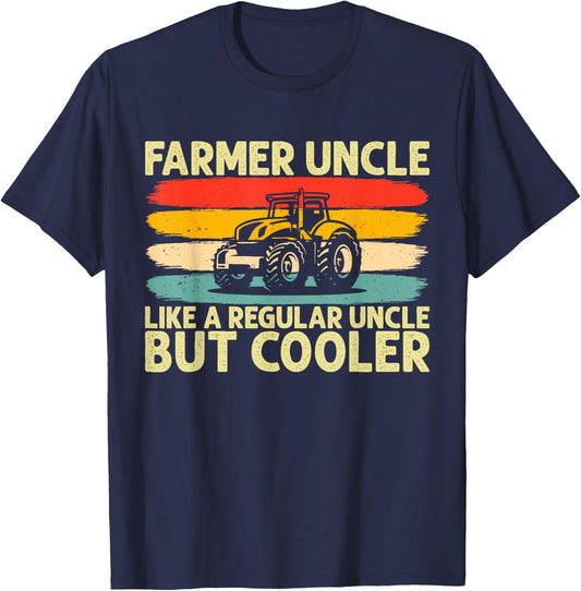 Farmer Uncle Design Tractor Farming Uncle T-Shirt - T-Shirt | Navy