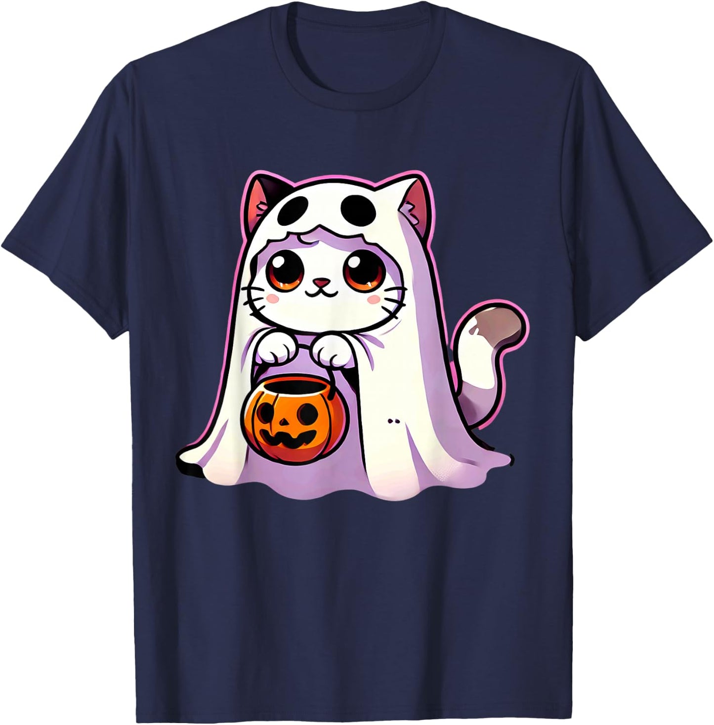Cat Ghost Halloween Cute Kitty Men Women Kids T-Shirt - T-Shirt | Navy
