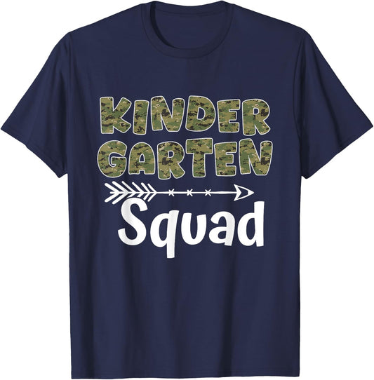 First Day Kindergarten Squad Camo Kinder Teacher Student T-Shirt - T-Shirt | Navy