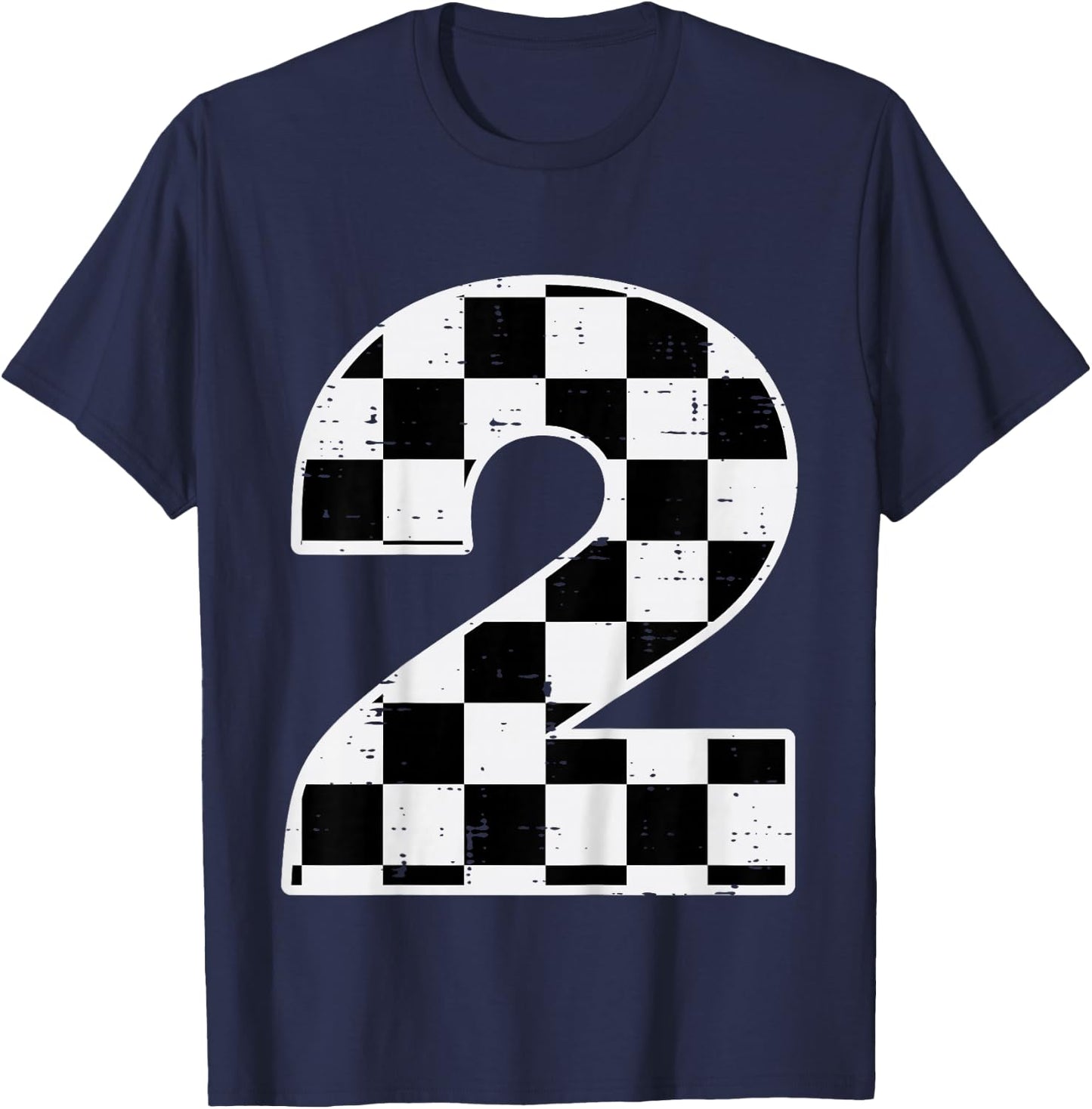 Kids 2nd Birthday 2 Checkered Race Flag Bday Party Girls Boys Kid T-Shirt - T-Shirt | Navy
