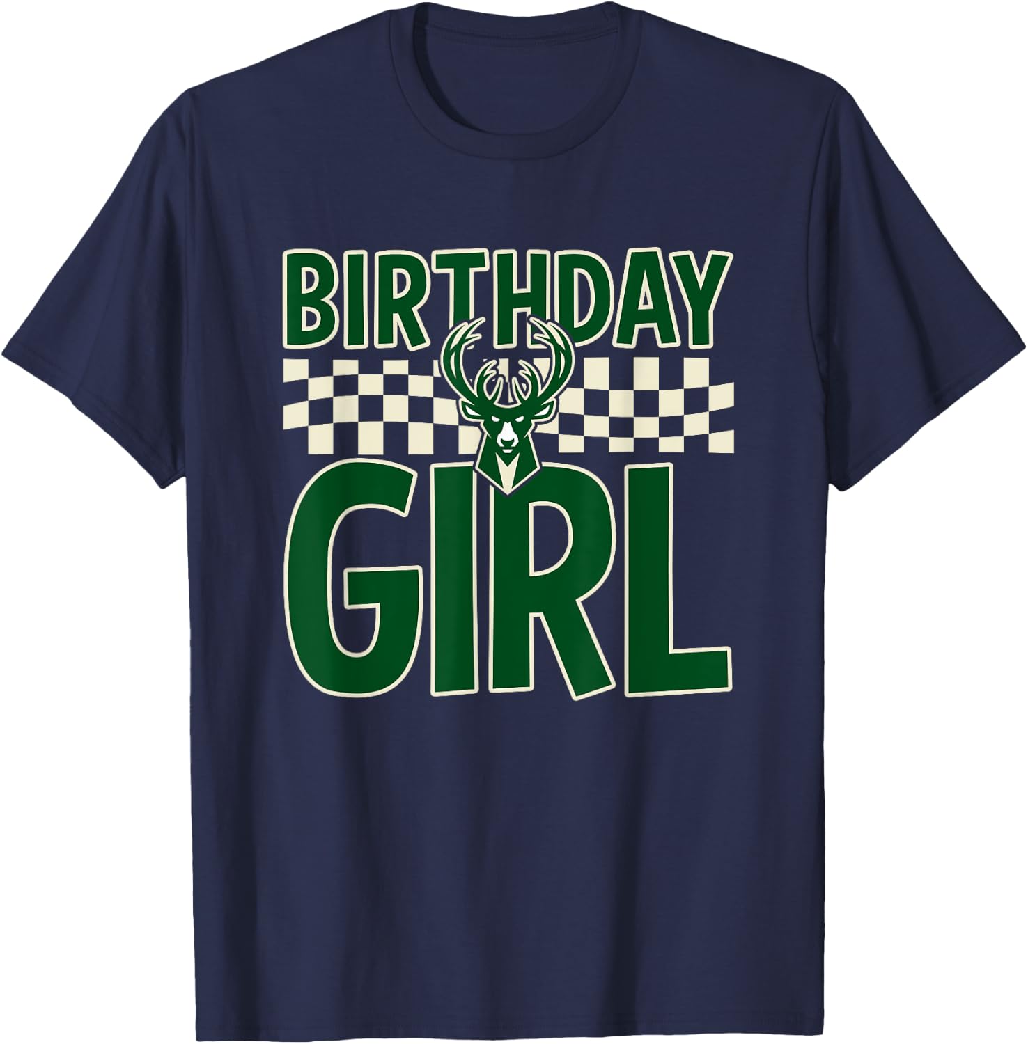 NBA Milwaukee Bucks Birthday Girl Checkered Logo T-Shirt - T-Shirt | Navy