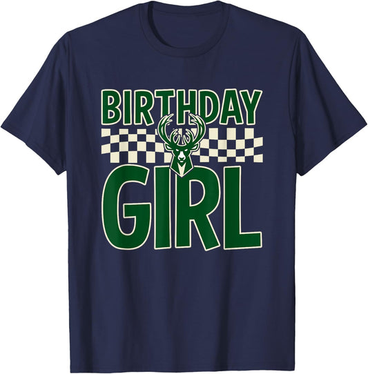 NBA Milwaukee Bucks Birthday Girl Checkered Logo T-Shirt - T-Shirt | Navy