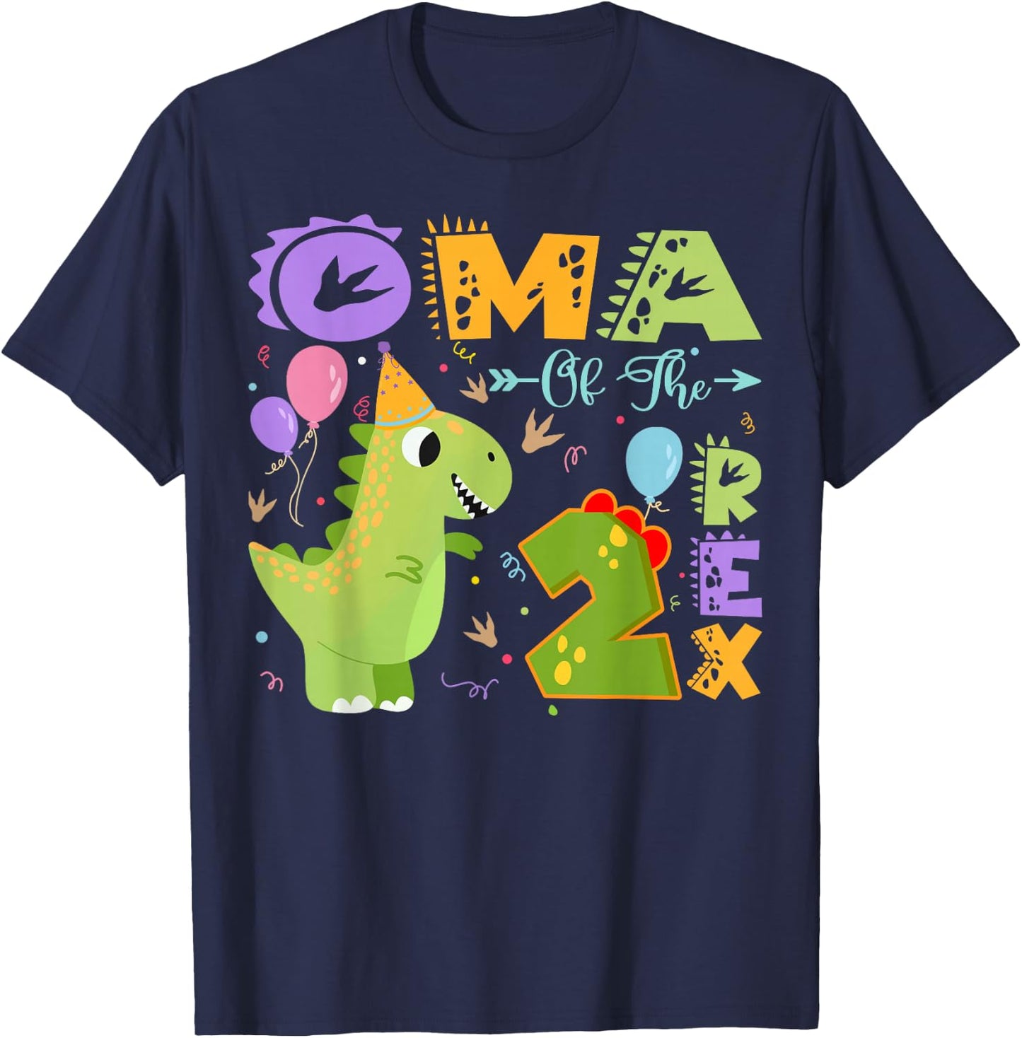 Oma Of The Two Rex 2Nd Birthday Dinosaur Party T-Shirt - T-Shirt | Navy
