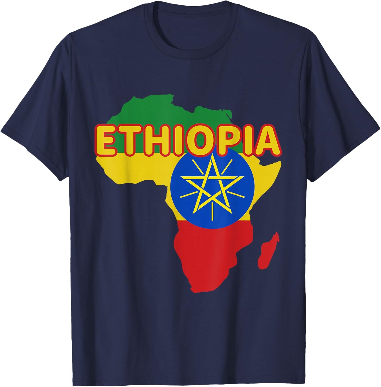 Ethiopia Ethiopian Pride Flag Map Africa Print T-Shirt - T-Shirt | Navy