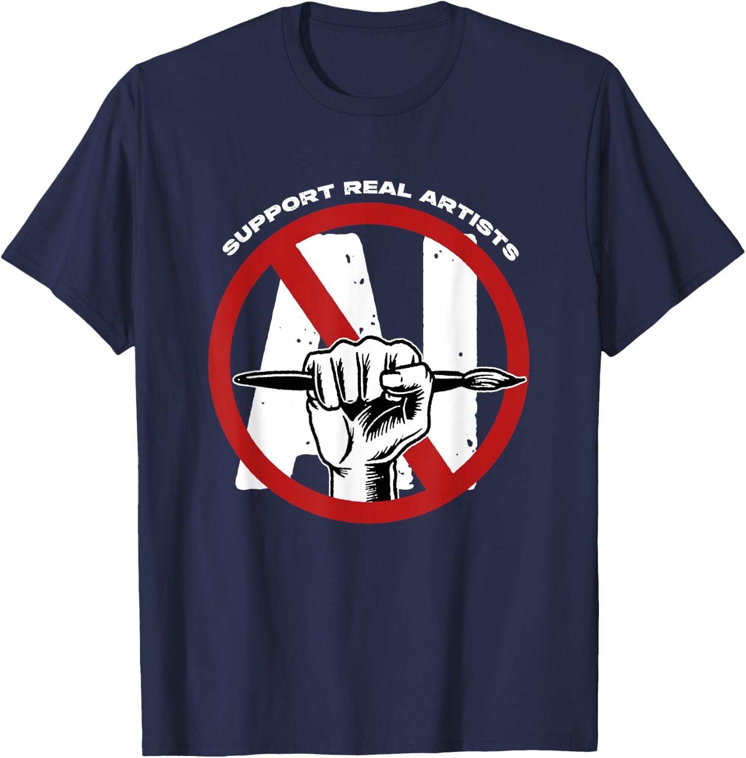 Support Real Artists Anti-AI Generated Images Art Authentic T-Shirt - T-Shirt | Navy