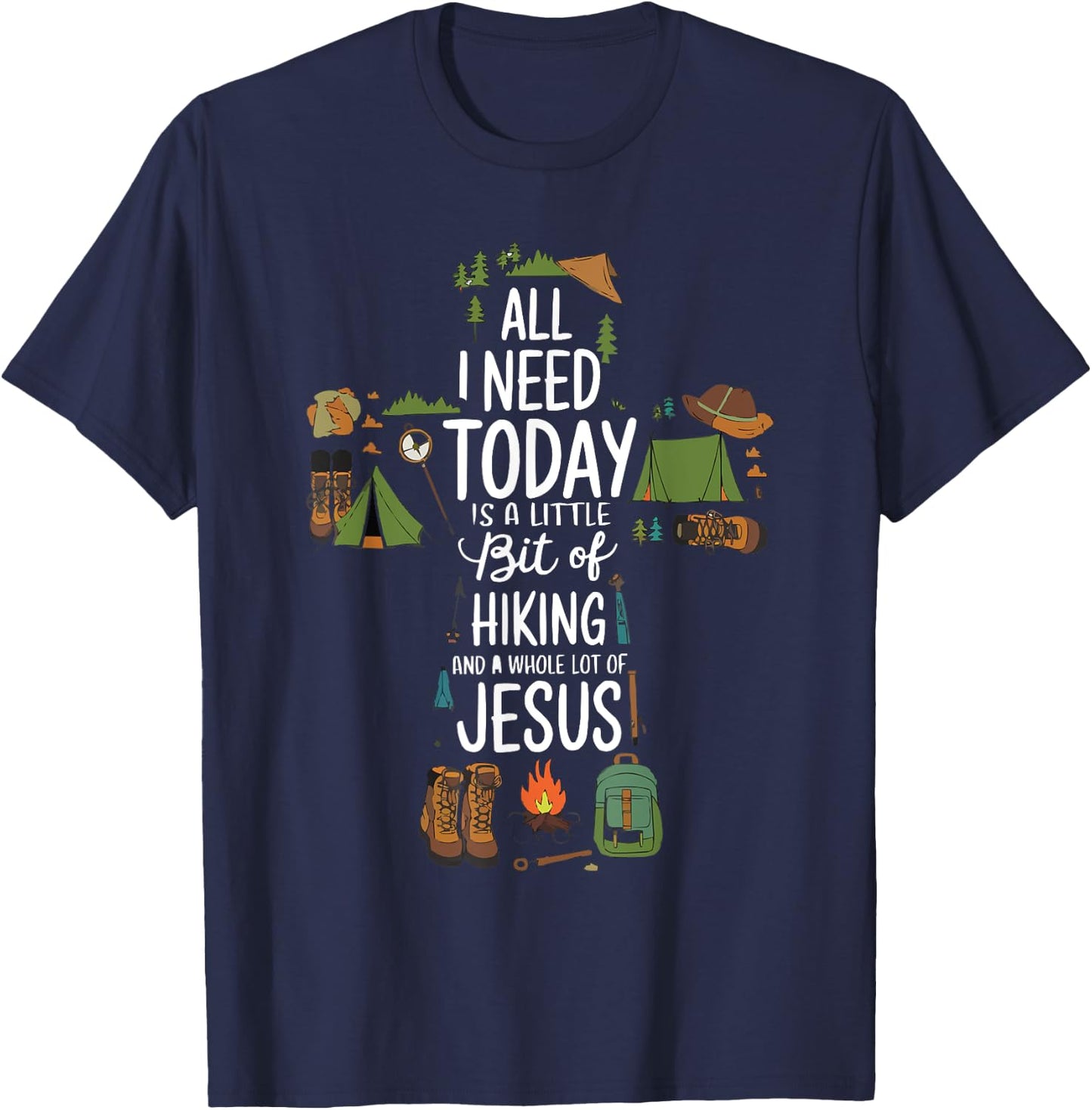 Hiking Jesus Christ Religion Christian Hiker Christianity T-Shirt - T-Shirt | Navy