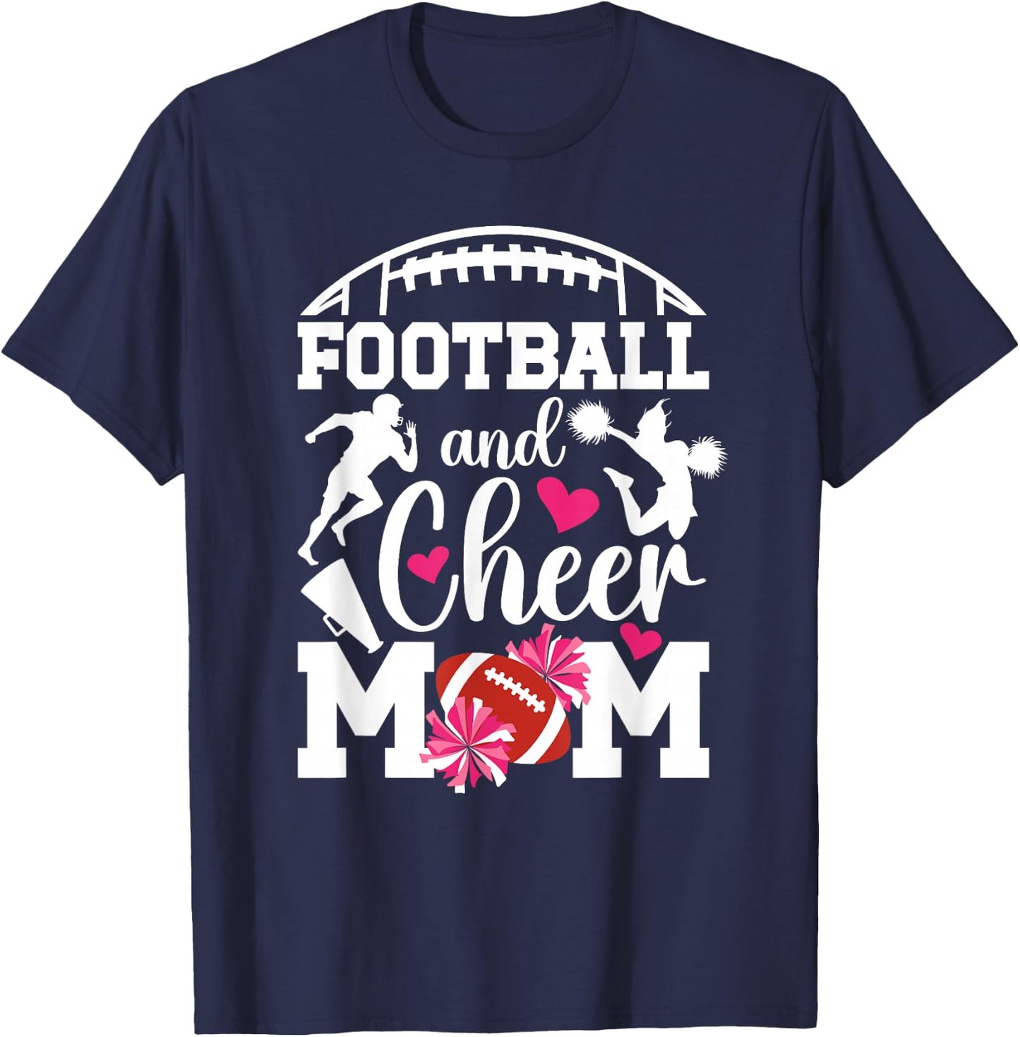 Football And Cheer Mom Proud Cheerleading & Football Mom T-Shirt - T-Shirt | Navy