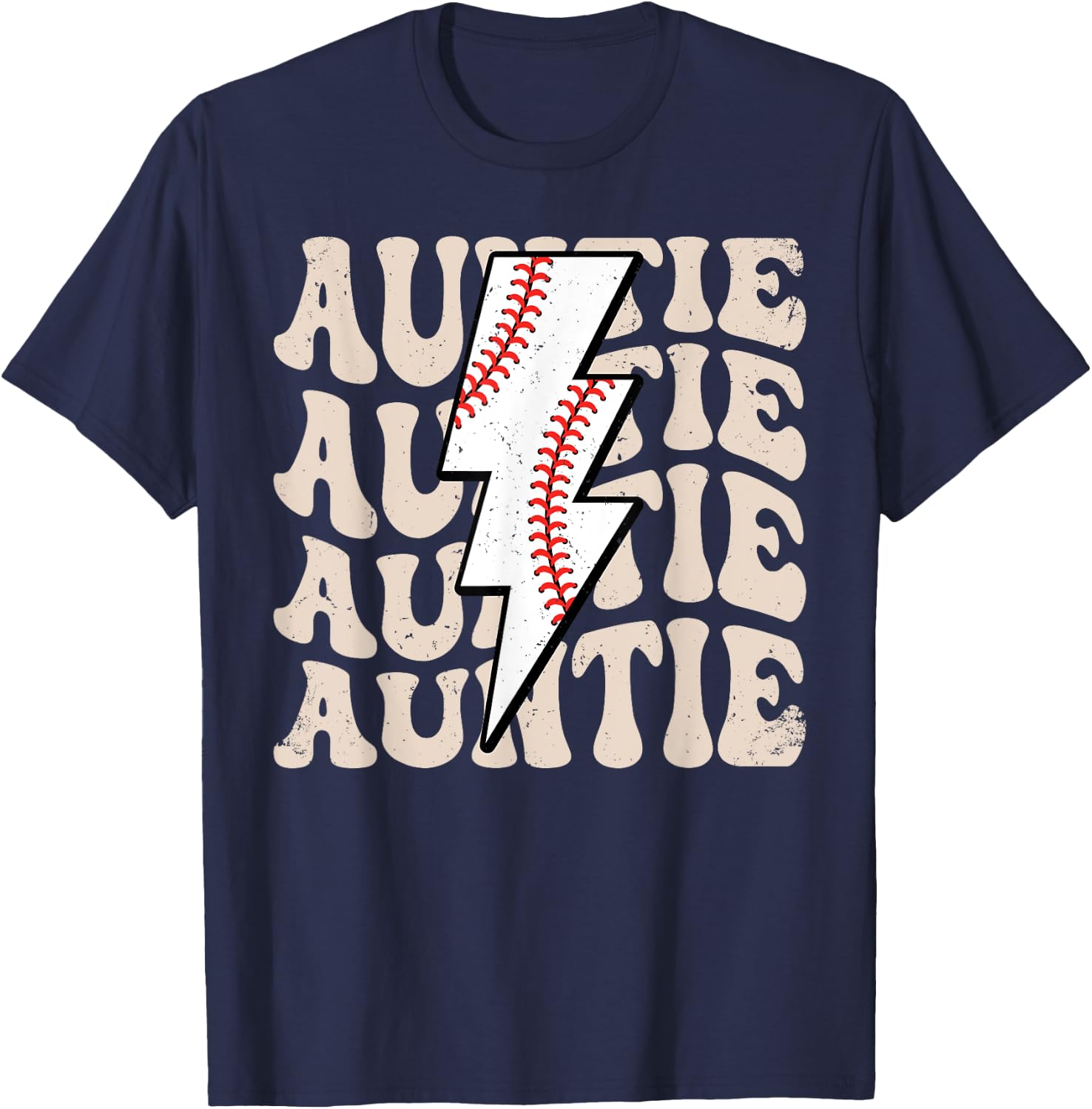 Lightning Groovy Proud Aunt Baseball Auntie Family Matching T-Shirt - T-Shirt | Navy