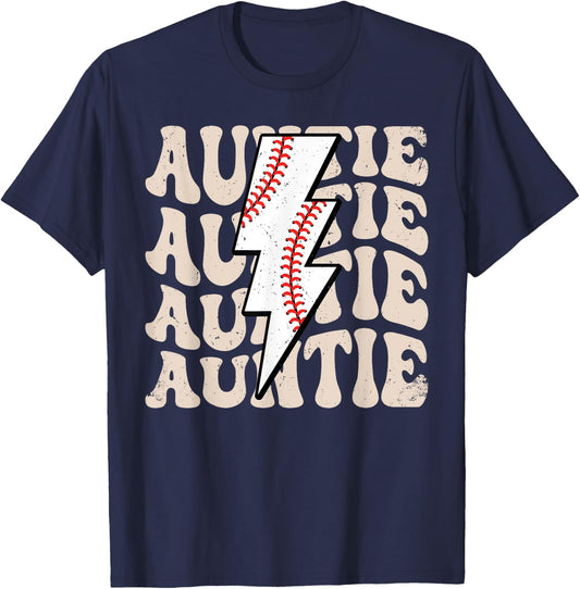 Lightning Groovy Proud Aunt Baseball Auntie Family Matching T-Shirt - T-Shirt | Navy
