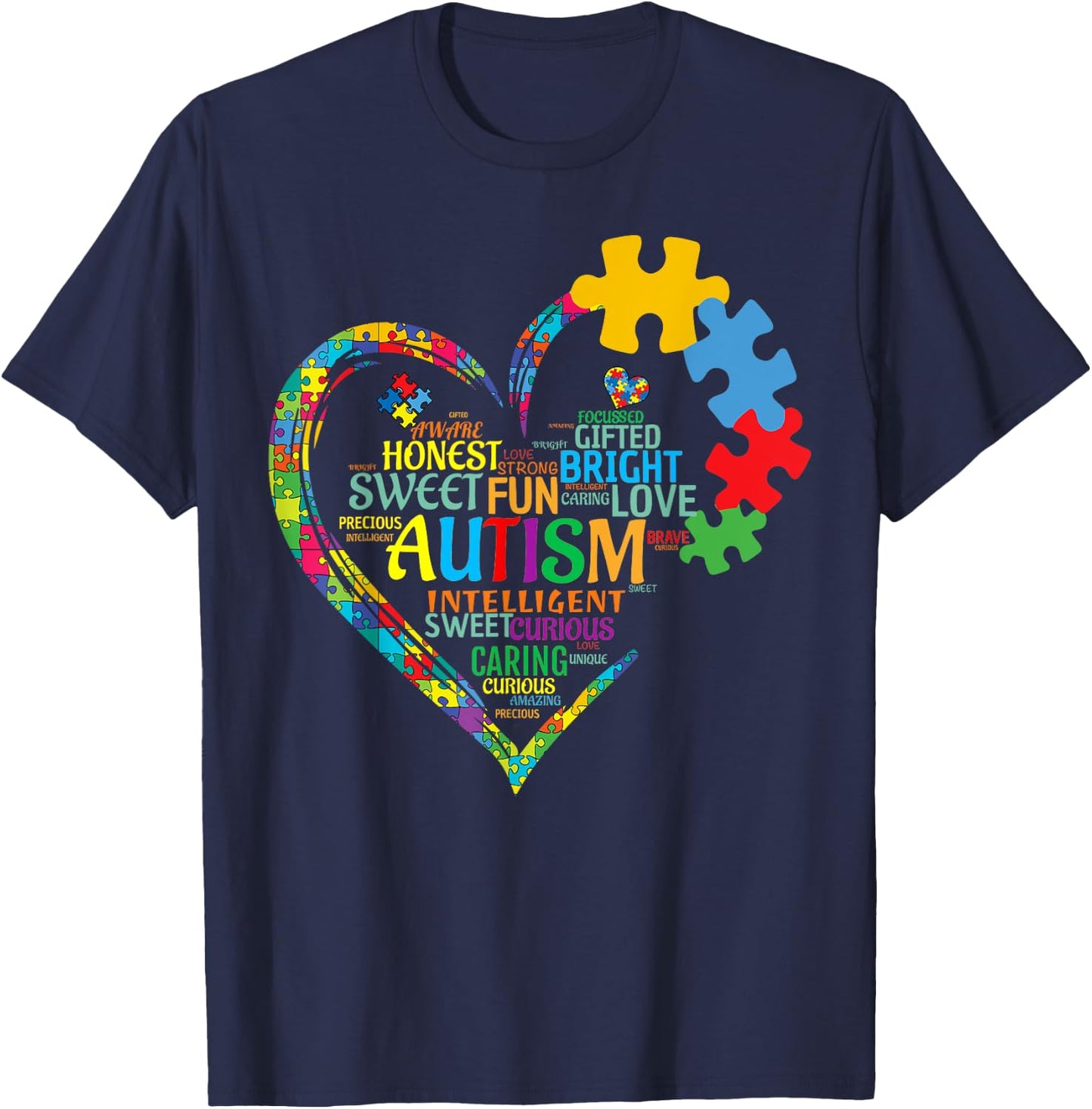 Autism Heart Autism Awareness Support Autism T-Shirt - T-Shirt | Navy