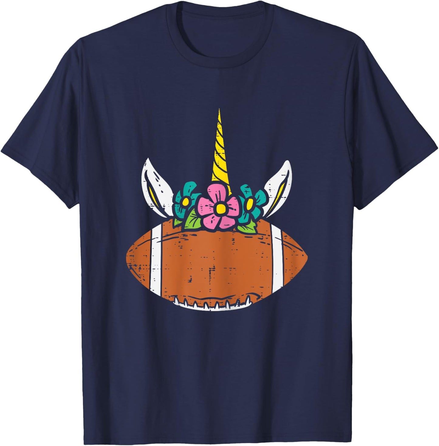 Unicorn Head American Football Cute Fan Player Girls Women T-Shirt - T-Shirt | Navy