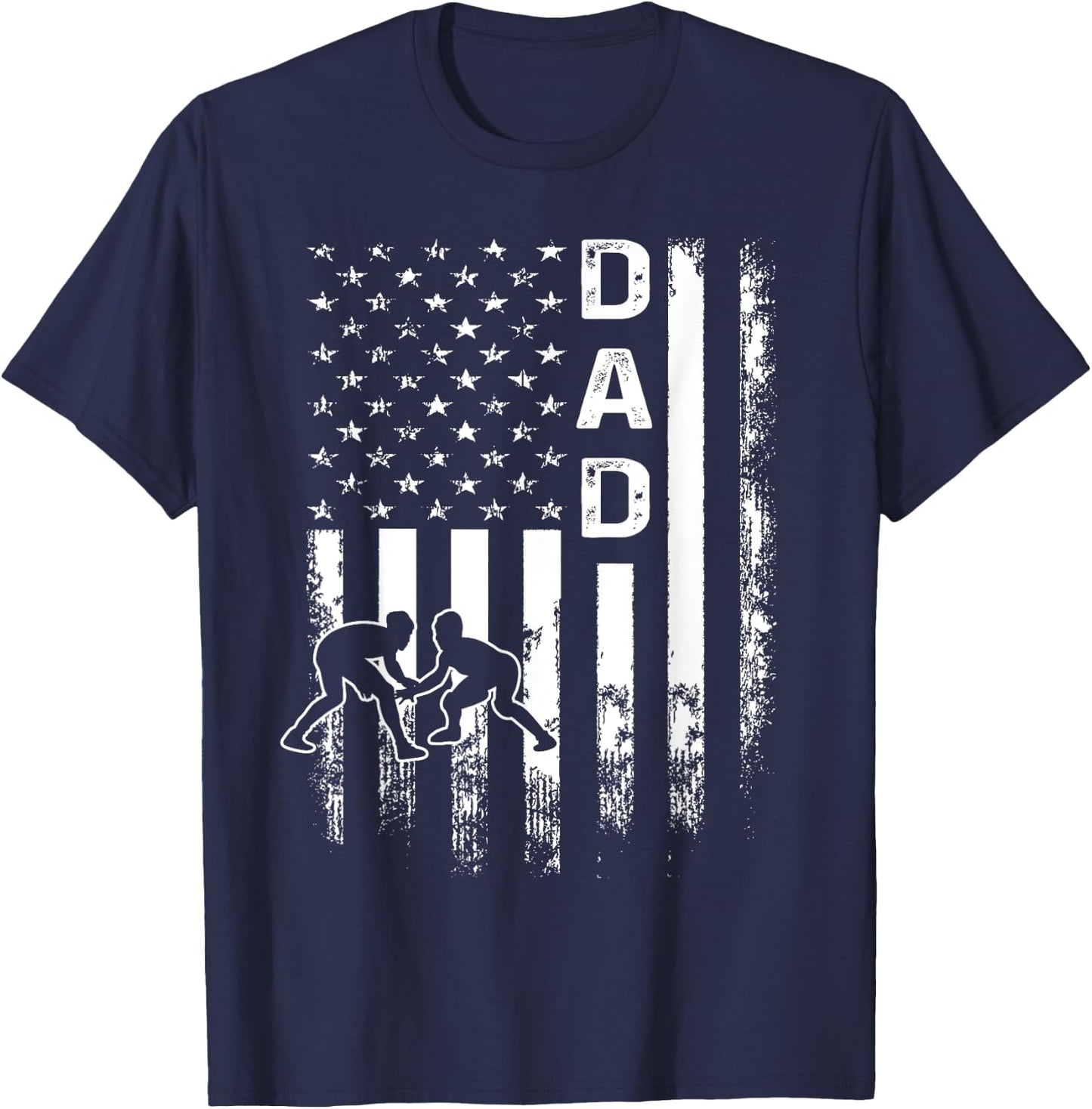 Wrestling Dad American Flag Vintage Christmas Xmas T-Shirt - T-Shirt | Navy