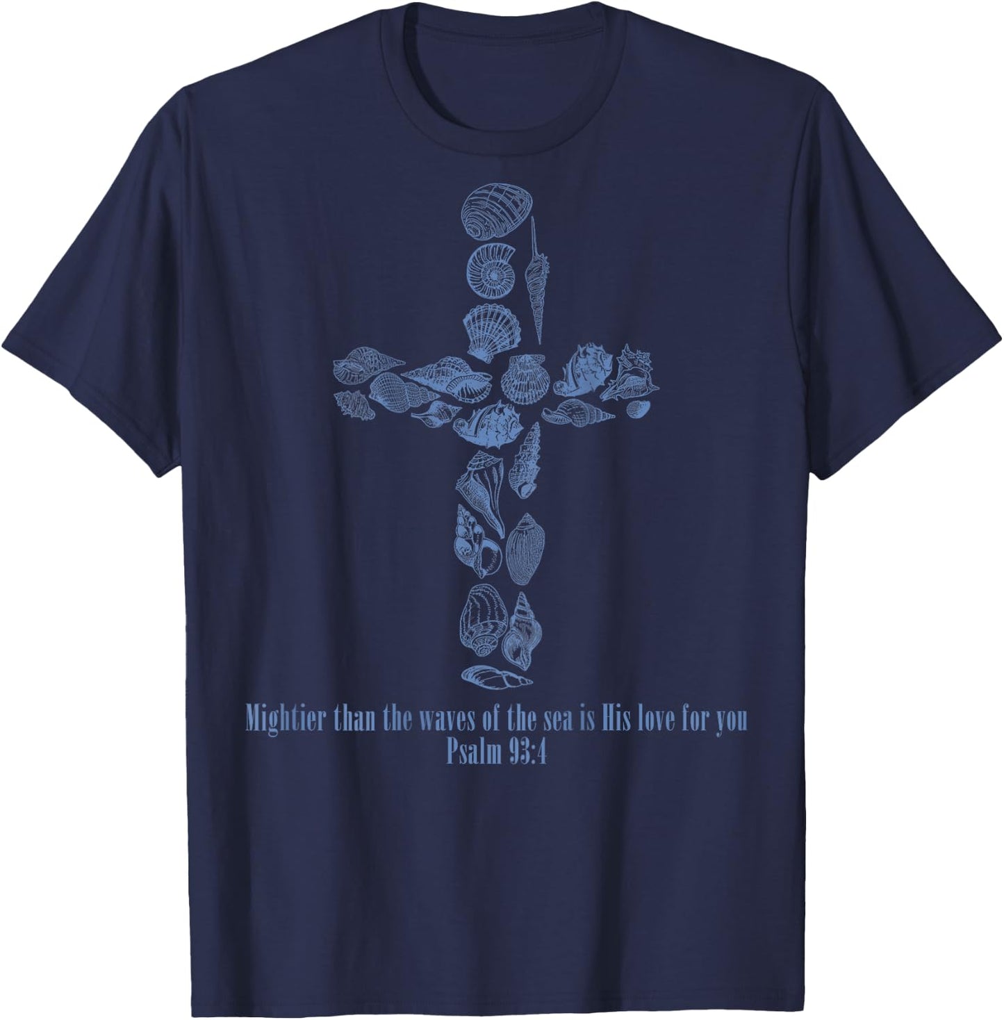Christian Seashell Style Beach Vacation Faith Cross Women T-Shirt - T-Shirt | Navy