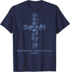 Christian Seashell Style Beach Vacation Faith Cross Women T-Shirt - T-Shirt | Navy