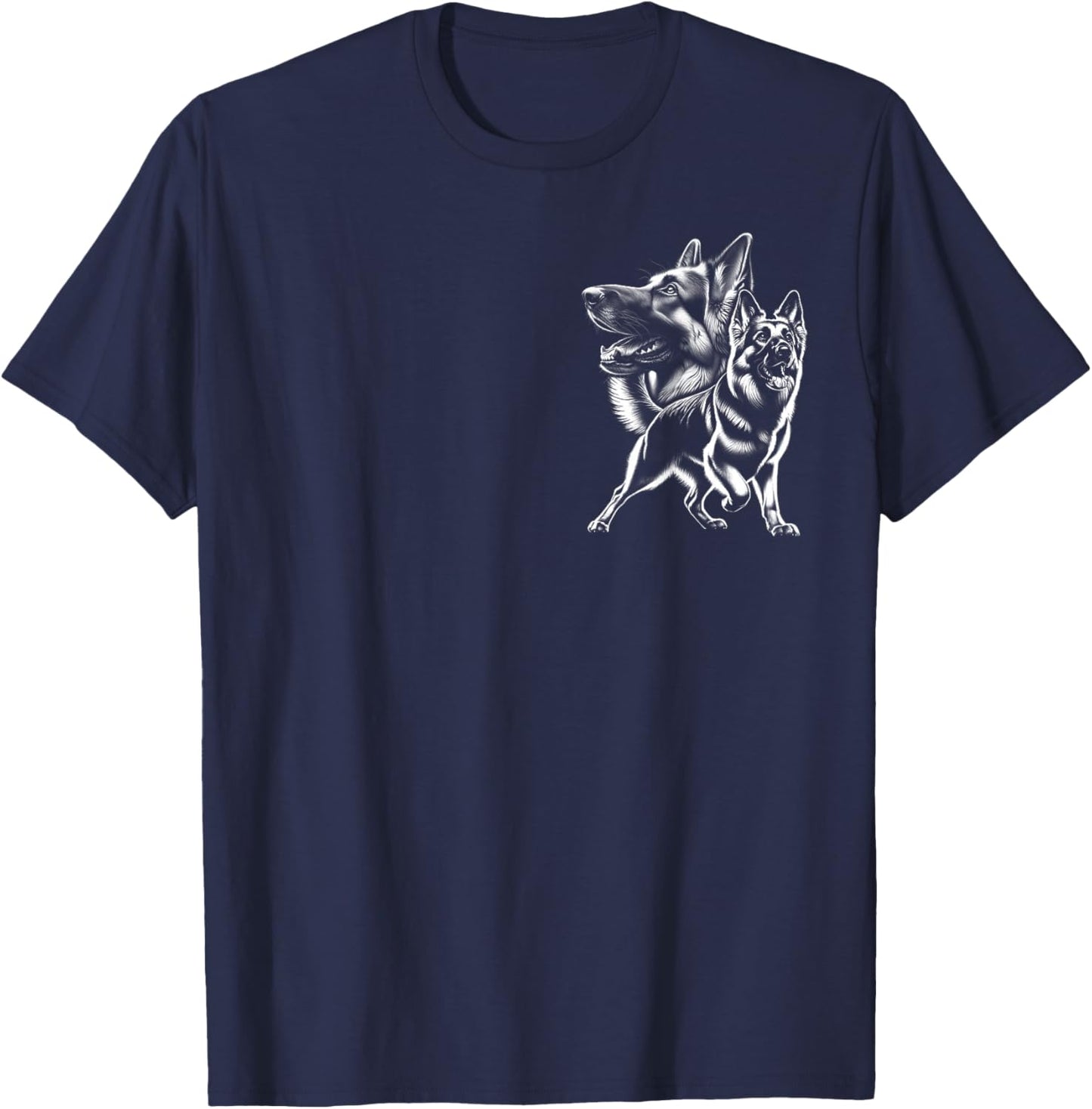 MyAnimal - Your Favourite Animal Wear Playful German Shepherd Portrait on Chest T-Shirt - T-Shirt | Navy