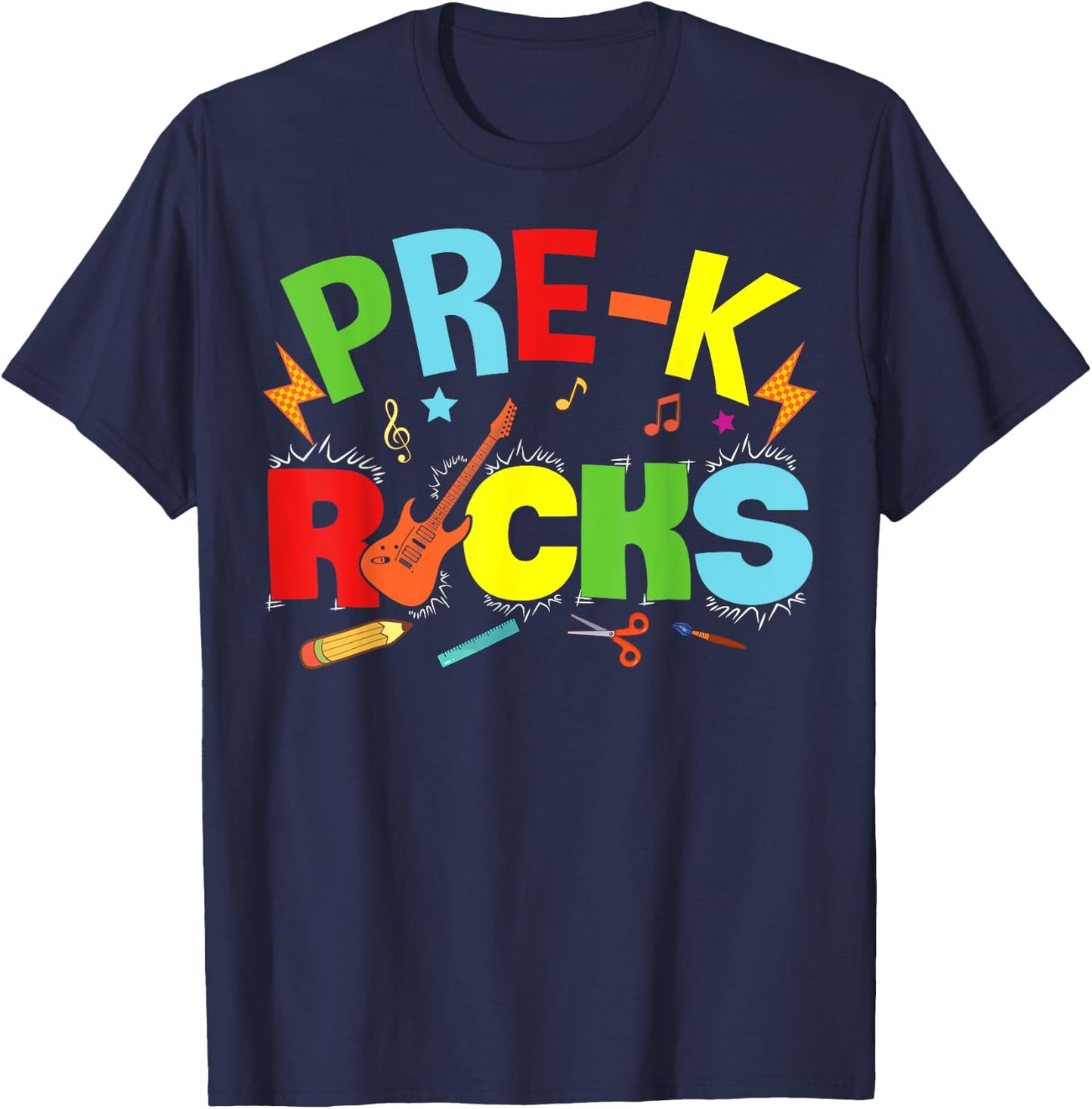 Hello Pre-K Rocks Teacher Team Vibes Rockstar T-Shirt - T-Shirt | Navy