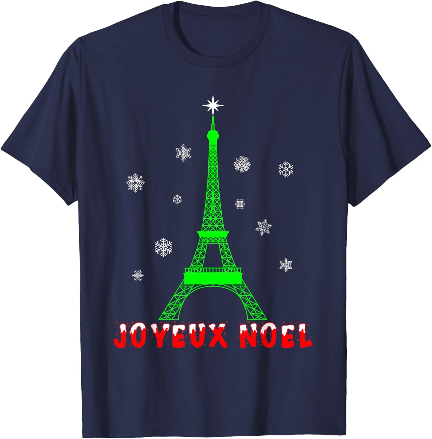 Joyeux Noel French Paris Eiffel Tower Merry Christmas Xmas T-Shirt - T-Shirt | Navy