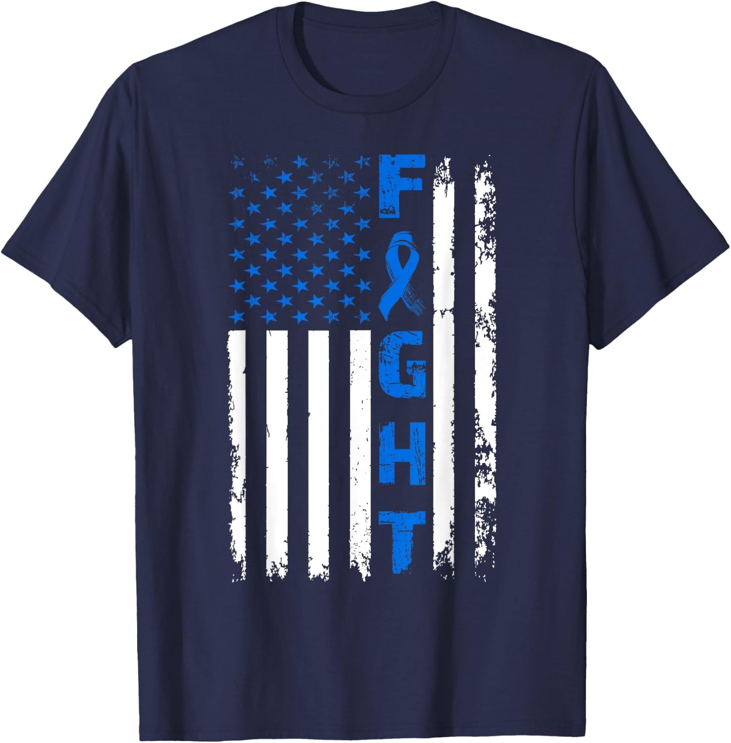 Fight Colon Cancer American Flag Awareness Survivor T-Shirt - T-Shirt | Navy