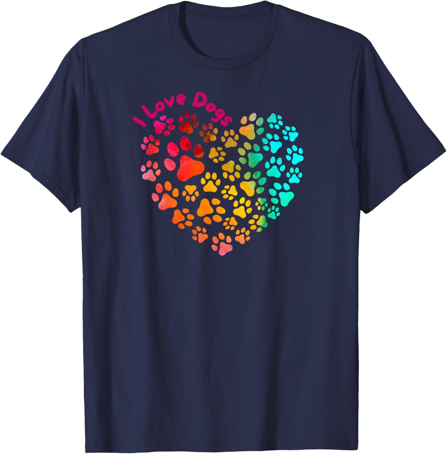I Love Dogs Heart & Paws - Cute Puppy Pet Lover Funny Design T-Shirt - T-Shirt | Navy