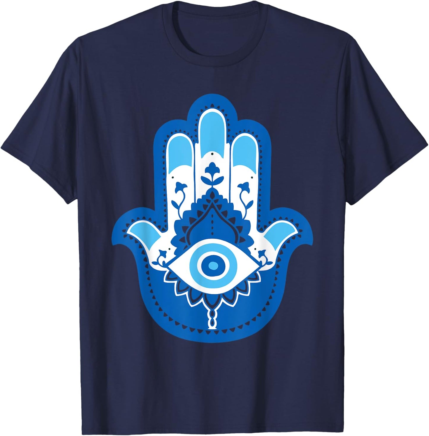 Hamsa Fatima Hand Yoga Graphic T-Shirt - T-Shirt | Navy