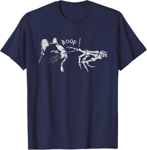 Black Cat Skeleton Hand Boop On A Cat's Nose Funny Halloween T-Shirt - T-Shirt | Navy