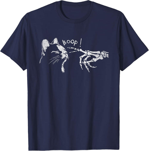 Black Cat Skeleton Hand Boop On A Cat's Nose Funny Halloween