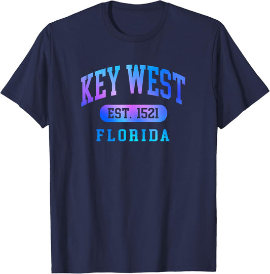 Key West Florida Colorful Arched Text Vacation Souvenir T-Shirt - T-Shirt | Navy