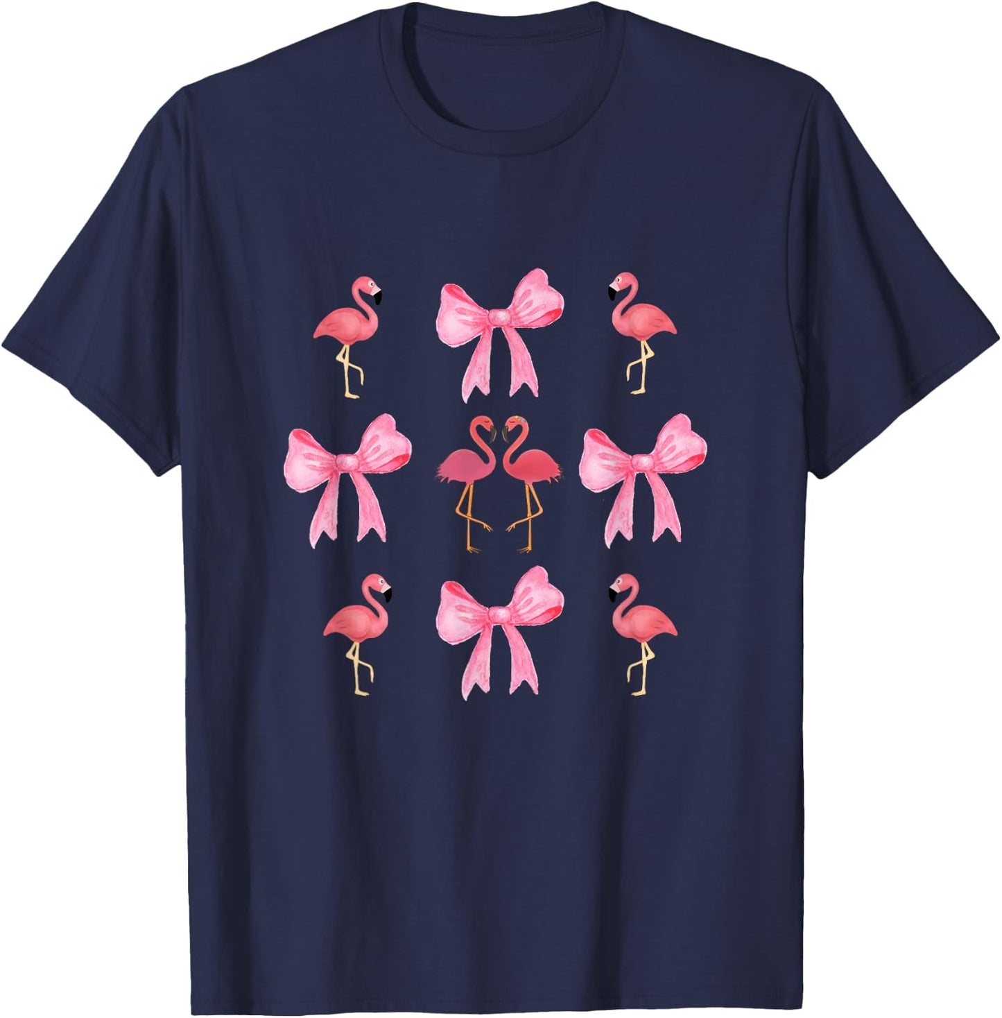 Pink Bows Cute Coquette Flamingo y2k Girl Aesthetic bow T-Shirt - T-Shirt | Navy