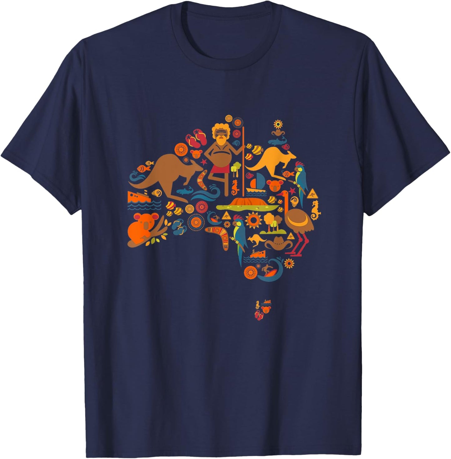 Australia Australian Elements Fun Map T-Shirt - T-Shirt | Navy