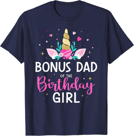 Bonus dad of the birthday girl matching family unicorn party T-Shirt - T-Shirt | Navy