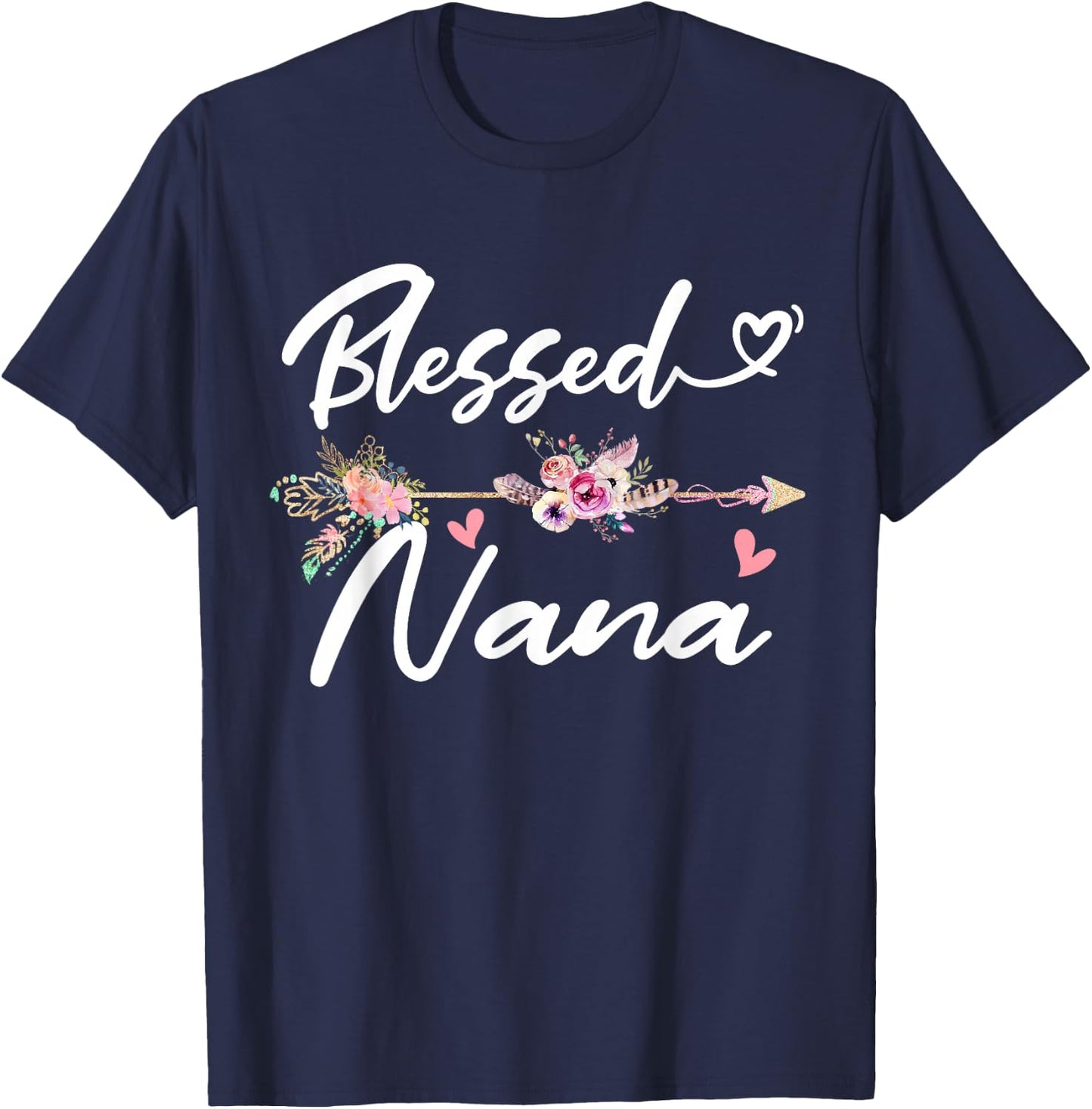 Blessed Nana Shirt Funny Greatful Flower Family Grandma T-Shirt - T-Shirt | Navy
