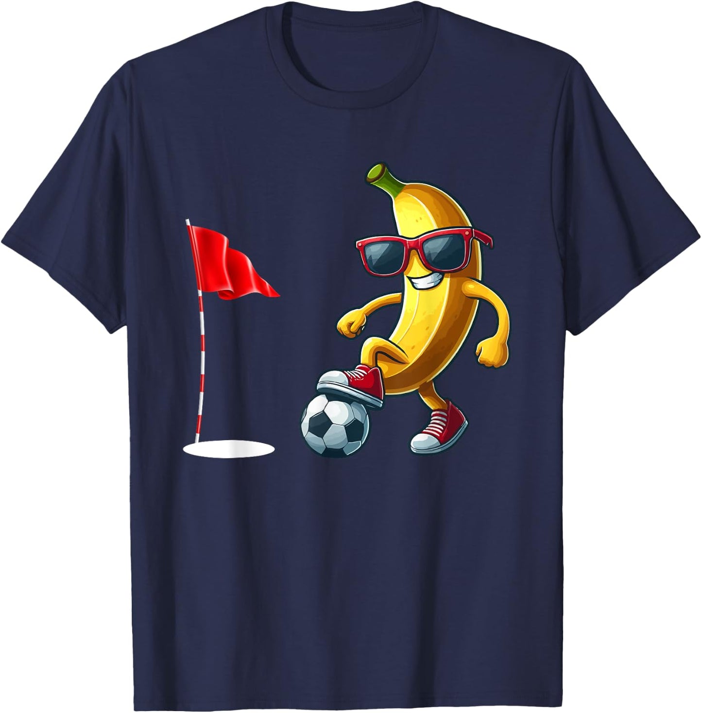 Banana Sunglasses Playing Footgolf Funny Fruit Sport Player T-Shirt - T-Shirt | Navy