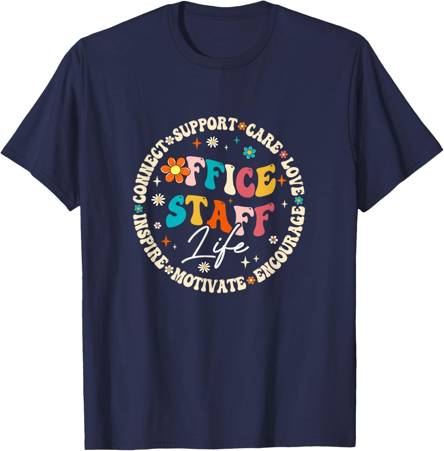 Office Staff Life Appreciation Week Back To School Groovy T-Shirt - T-Shirt | Navy