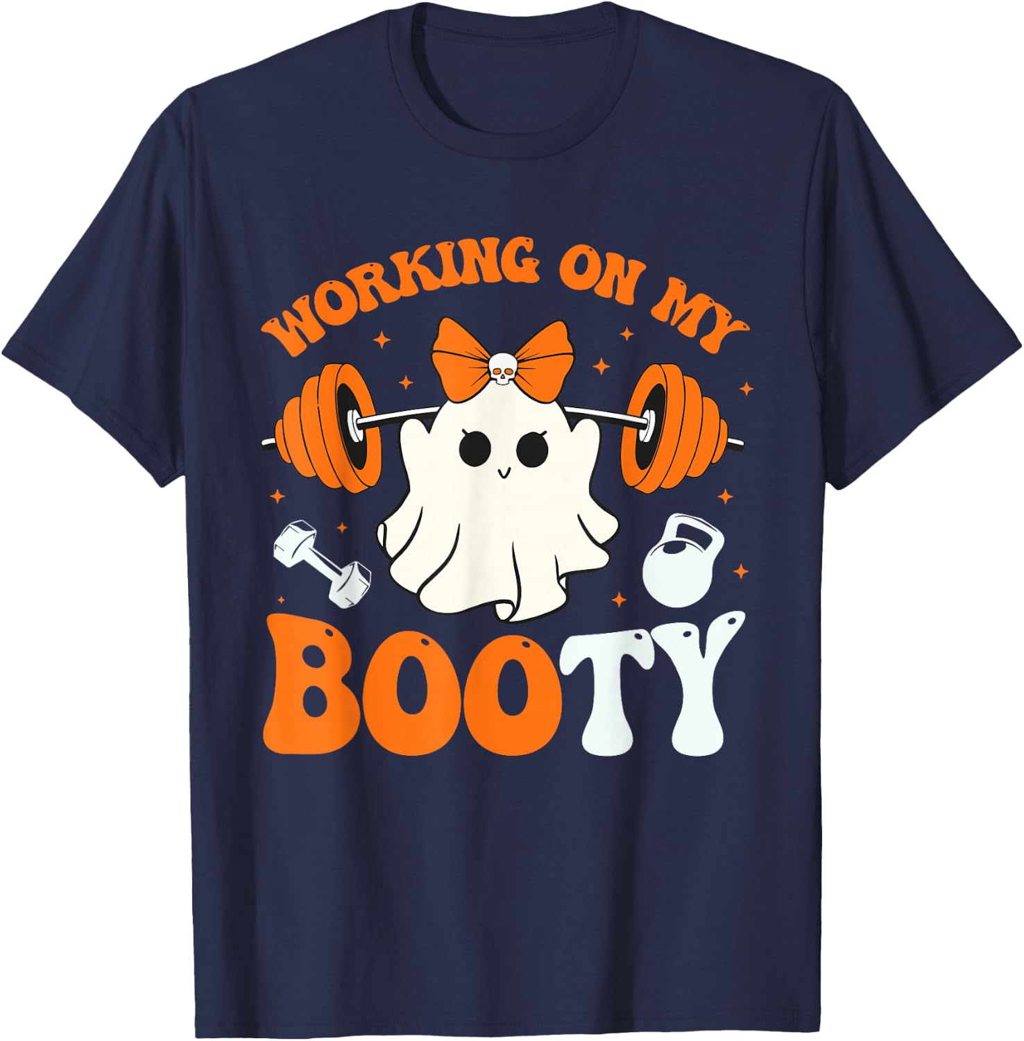 Funny Working On My Booty Ghost Boo Gym Ghost Pun Halloween T-Shirt - T-Shirt | Navy