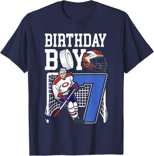 Kids 7 Year Old Ice Hockey Themed Birthday Party 7th Boy T-Shirt - T-Shirt | Navy