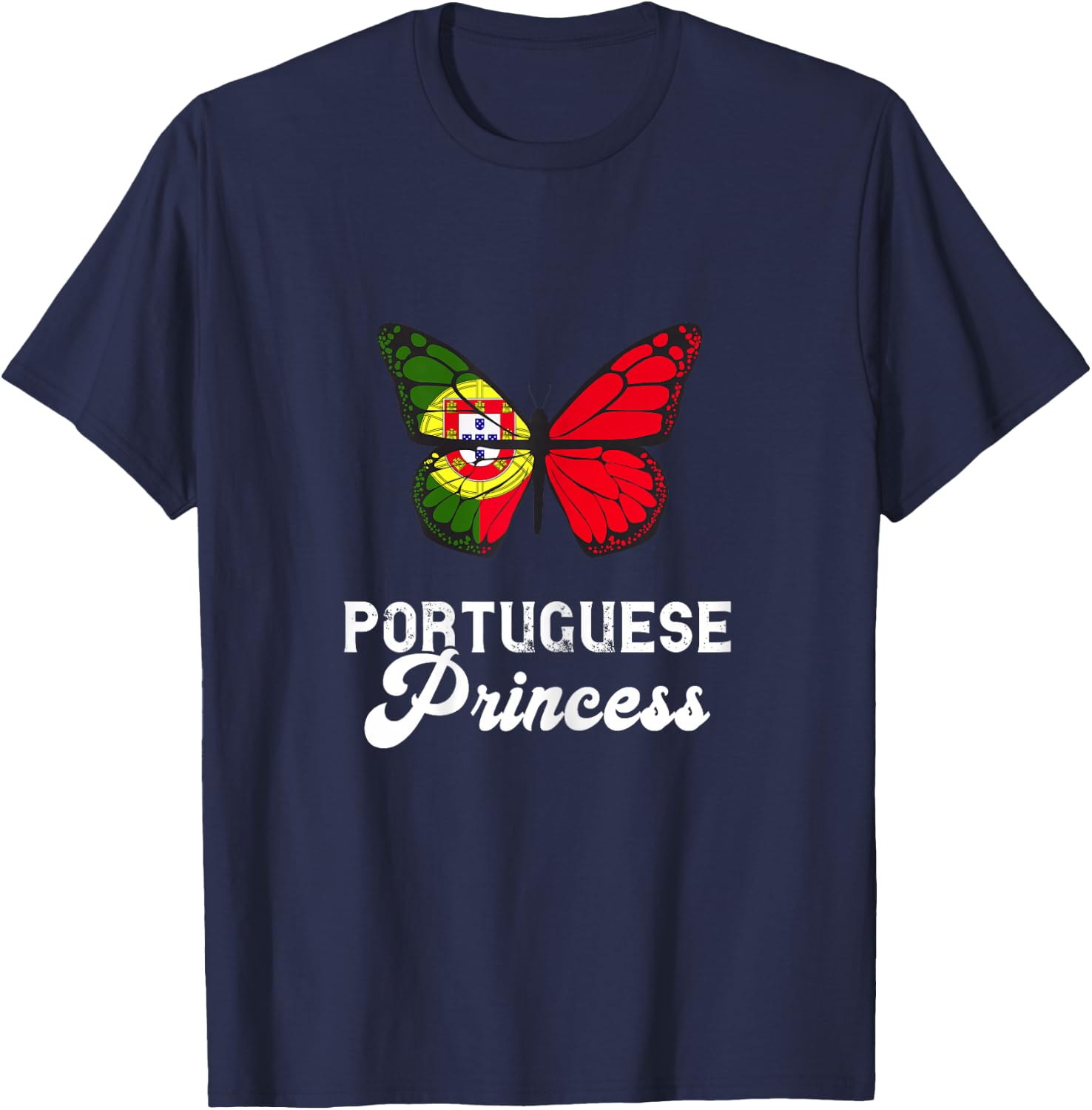 Portuguese Princess Proud Butterfly Portugal Flag Roots T-Shirt - T-Shirt | Navy