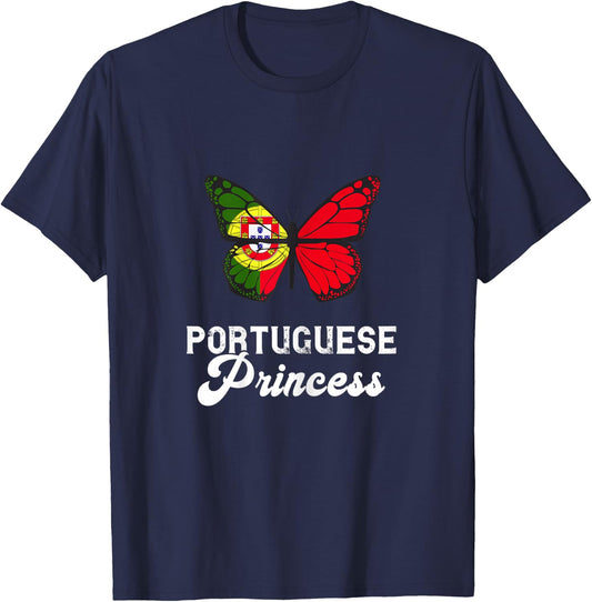 Portuguese Princess Proud Butterfly Portugal Flag Roots T-Shirt - T-Shirt | Navy