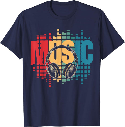 Electronic Music Lover DJ Retro Headphones T-Shirt - T-Shirt | Navy