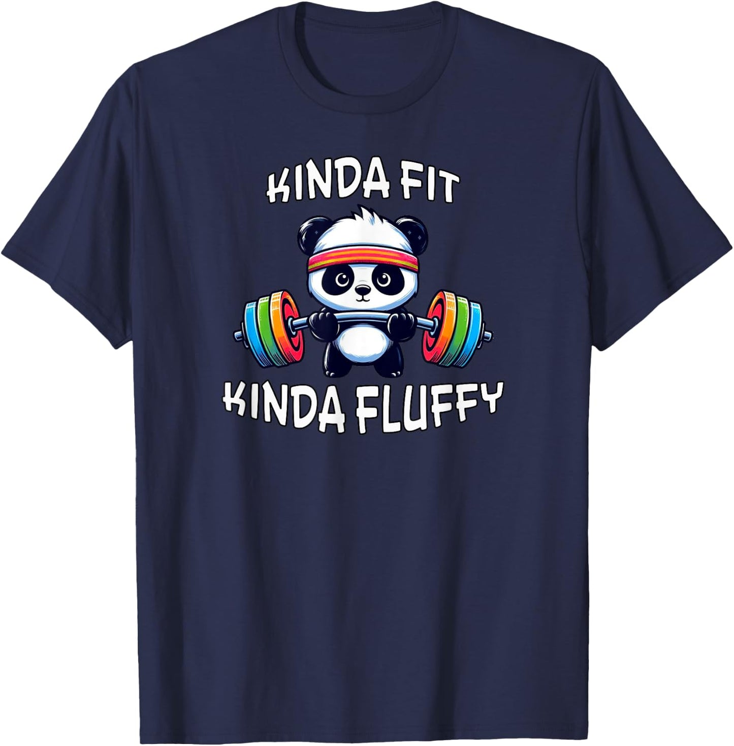 Eleven13Designs Kinda Fit Kinda Fluffy Gym Workout Fitness Panda Fun , Small, Black T-Shirt - T-Shirt | Navy