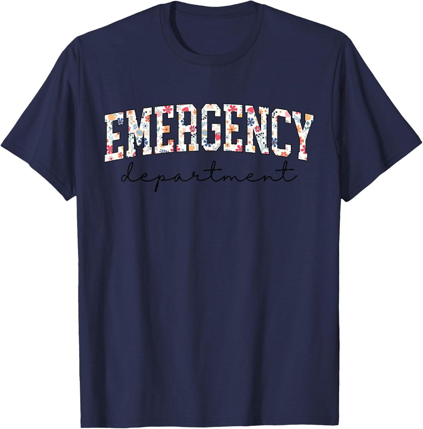 Floral ER Nurse Emergency Department Emergency Room RN T-Shirt - T-Shirt | Navy