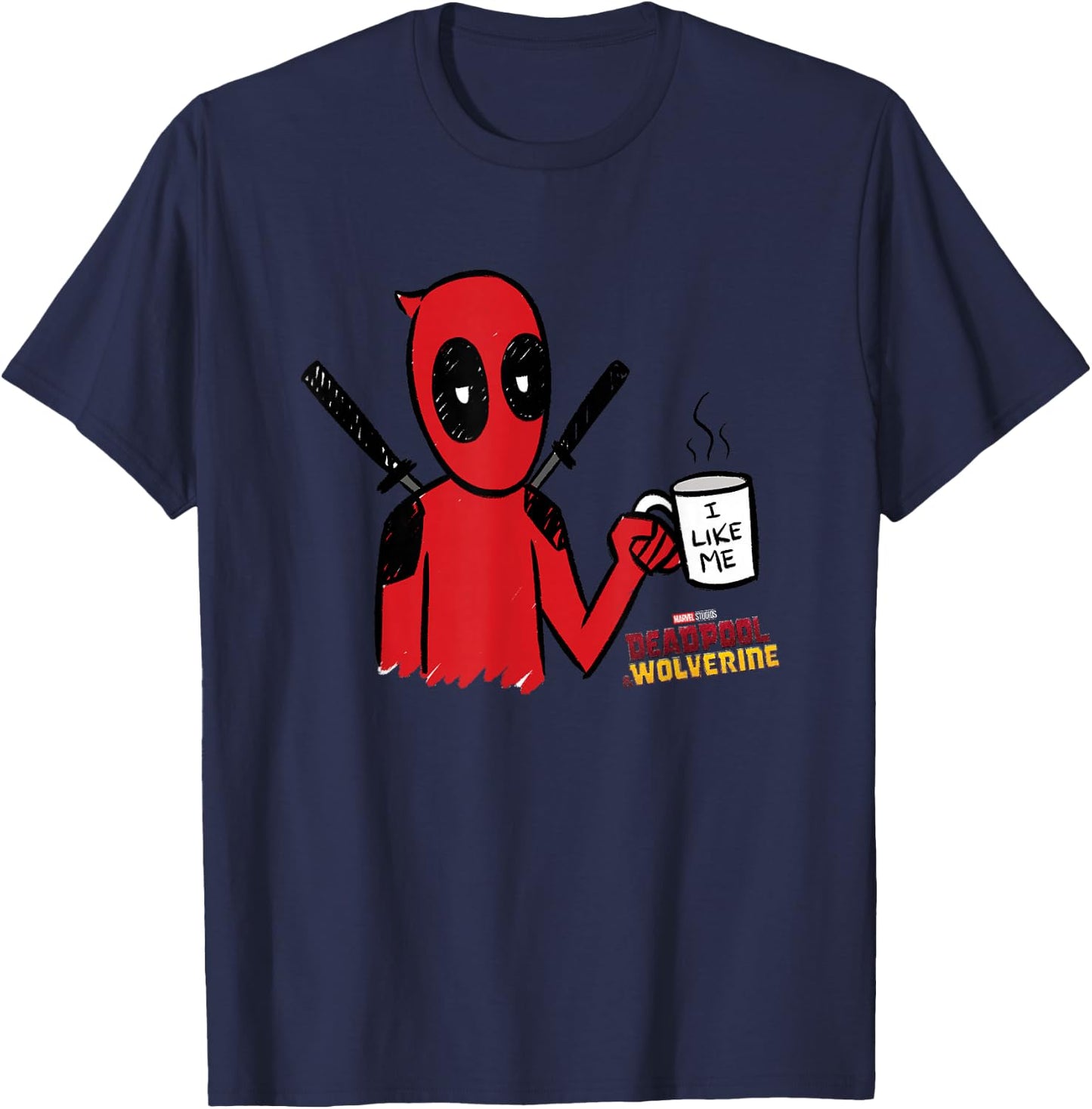 Marvel Deadpool & Wolverine I Like Me Coffee Mug Sketch T-Shirt - T-Shirt | Navy