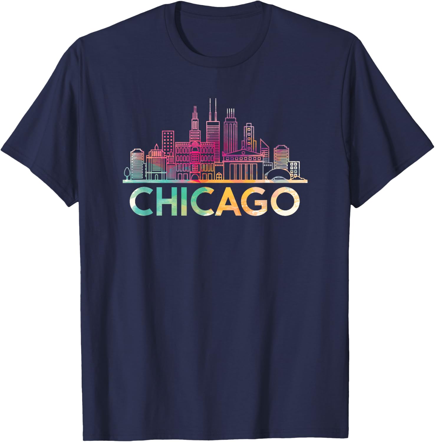Chicago Illinois Skyline Shirt City Souvenir Women Girls T-Shirt - T-Shirt | Navy