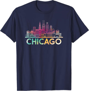 Chicago Illinois Skyline Shirt City Souvenir Women Girls T-Shirt - T-Shirt | Navy