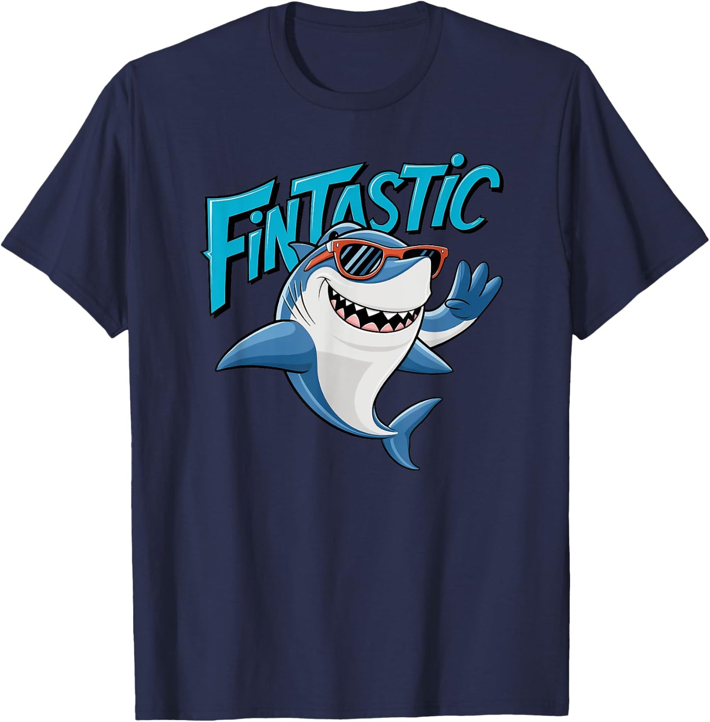 Shark Beach Fintastic Boys And Girls Ocean Fun Graphic T-Shirt - T-Shirt | Navy