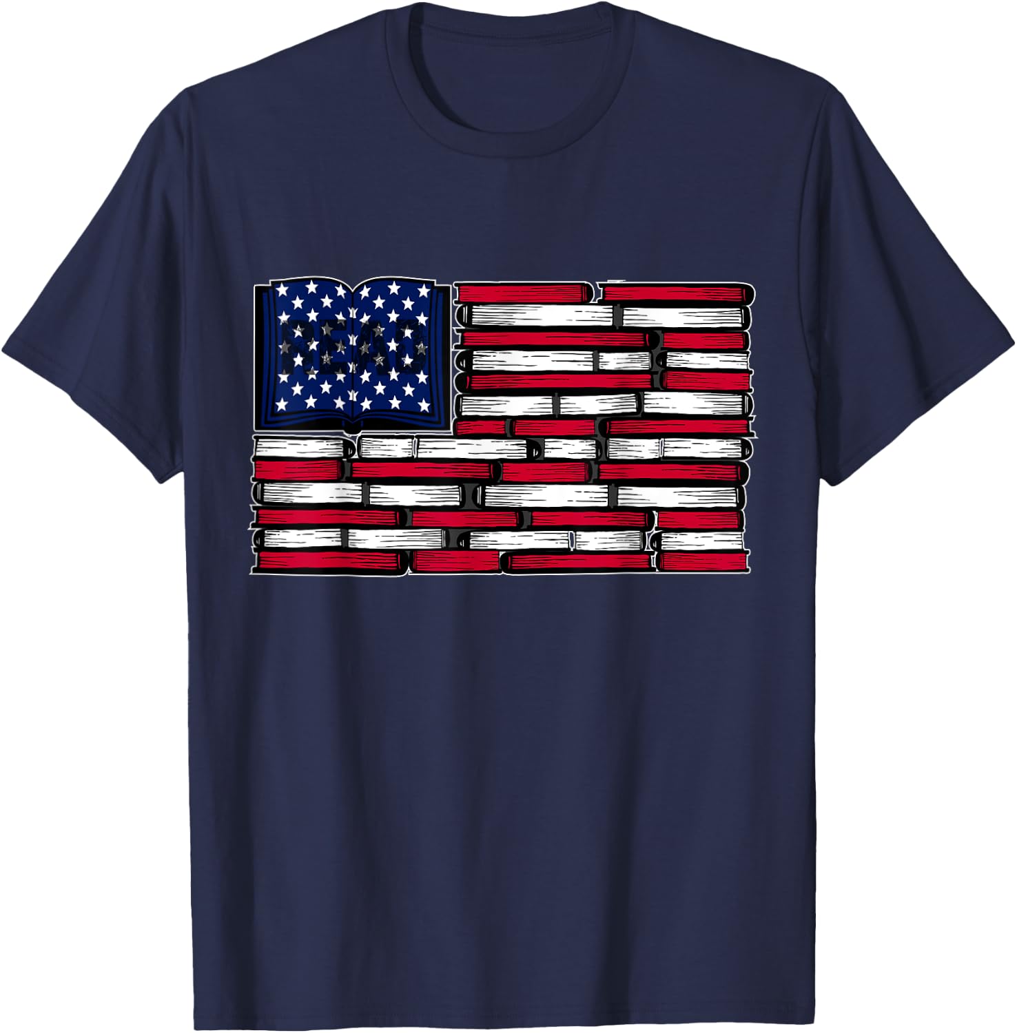 America US Flag Books Library Reading For Book Lover Reader T-Shirt - T-Shirt | Navy