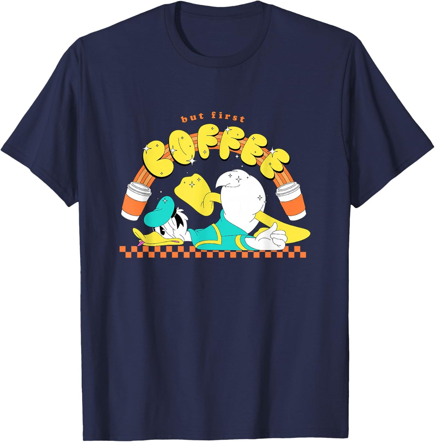 Disney Mickey And Friends Donald But First Coffee Chest Logo T-Shirt - T-Shirt | Navy